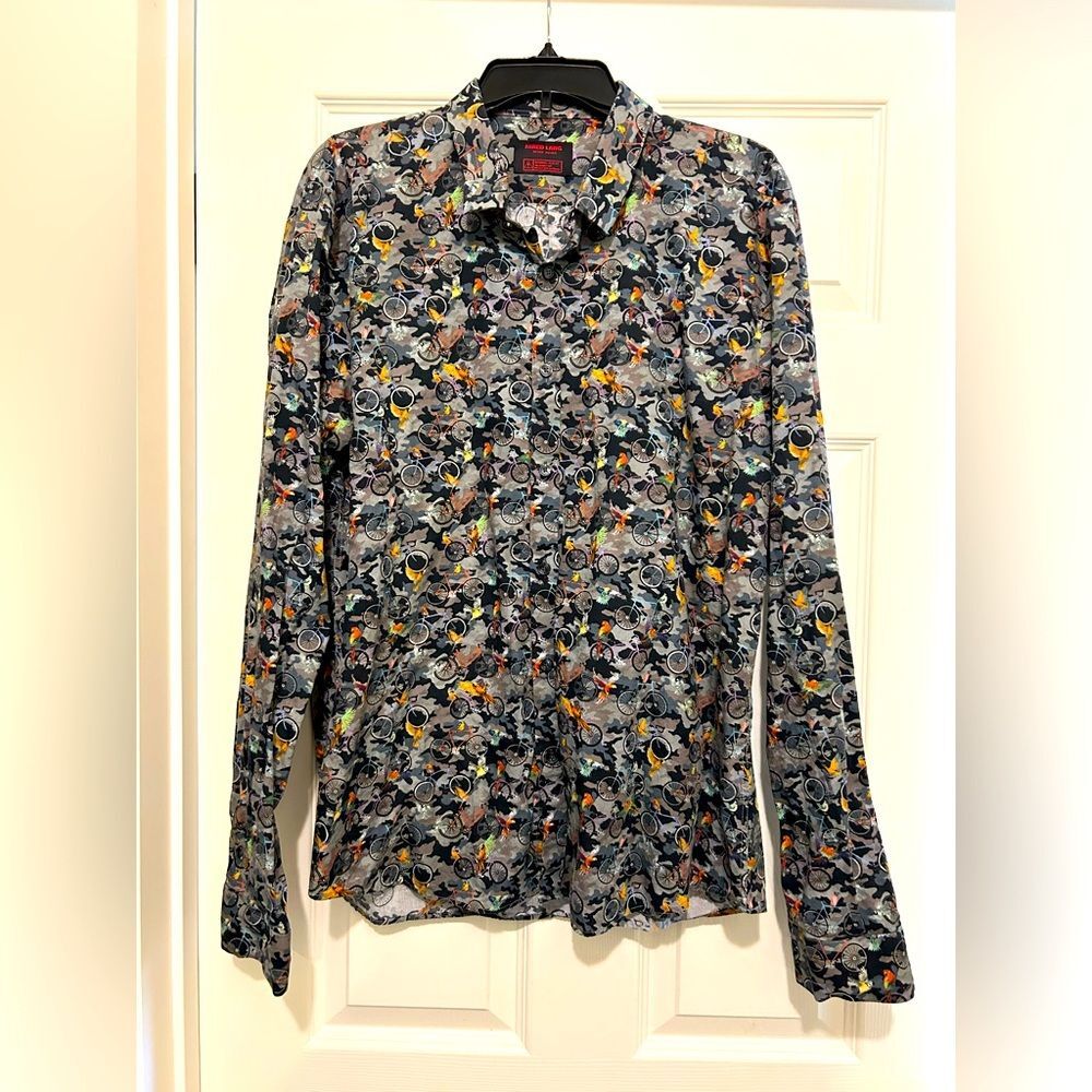 Jared Lang After Hours Mens Bikes and Birds Long Sleeve Shirt Size 2XL